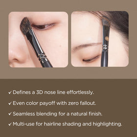 Piccasso 201 nose shading brush in hand delivering focused contour with blending.
