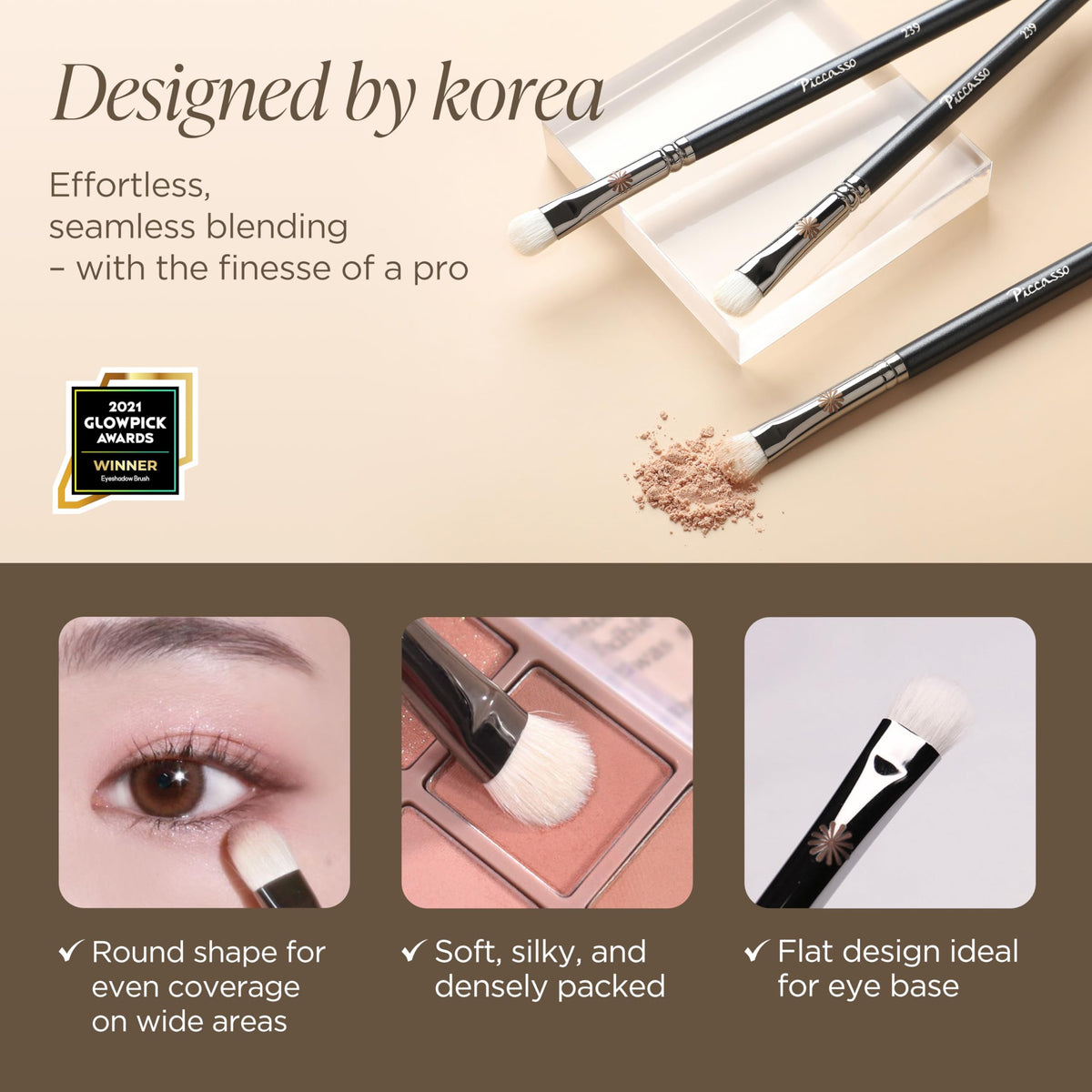 Piccasso 239 Eyeshadow Brush ideal for daily makeup blending and smooth transitions.