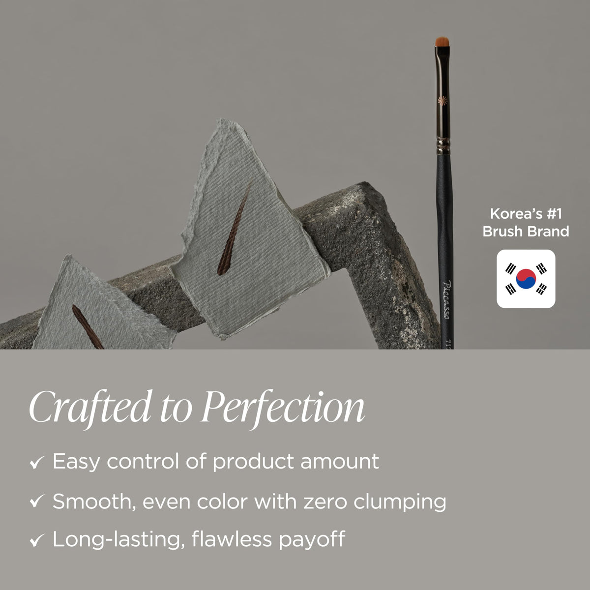 Piccasso 717 liquid eyeliner brush helps create crisp wings with steady control.