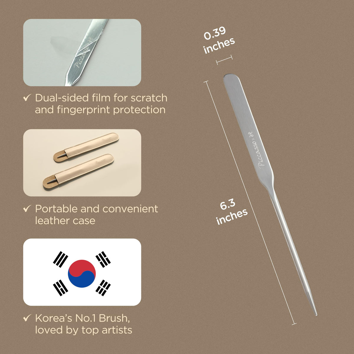 Piccasso leather case keeps tools organized during travel.