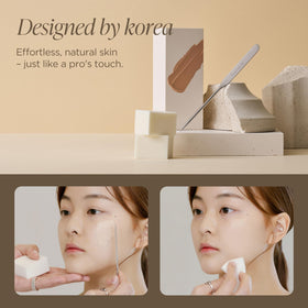 Piccasso spatula stainless steel tip blends foundation smoothly.