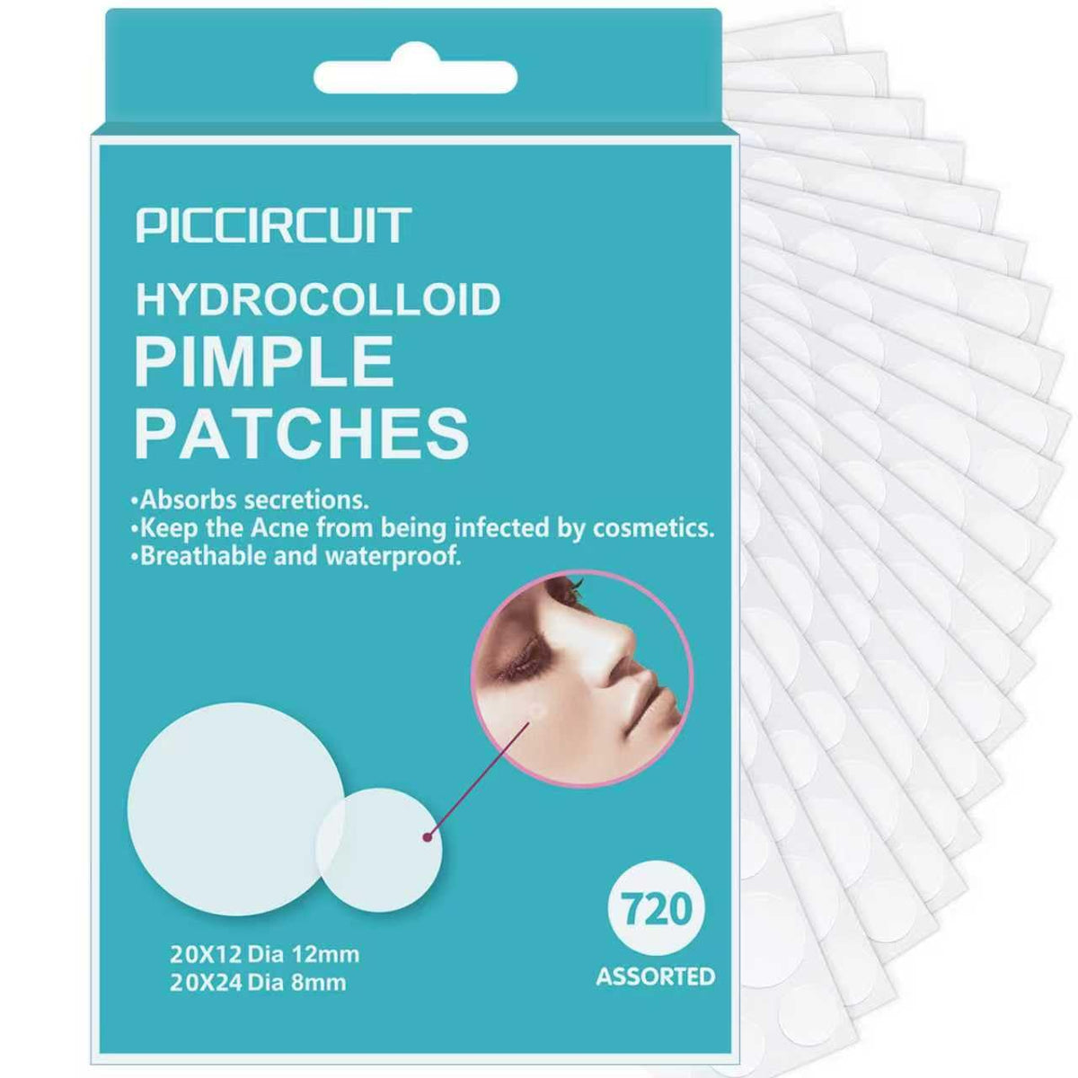 PICcircuit 720-count pimple patches packaging demonstrates discreet acne care option.