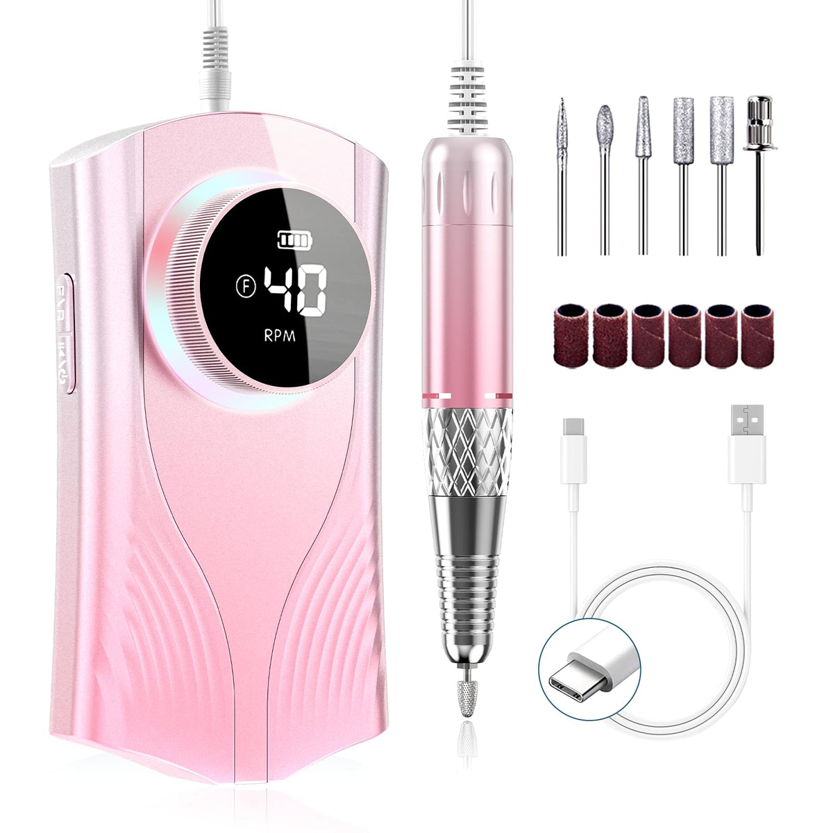 PICKBEAU electric nail drill front view showing sleek design for precise shaping and smoother finishes