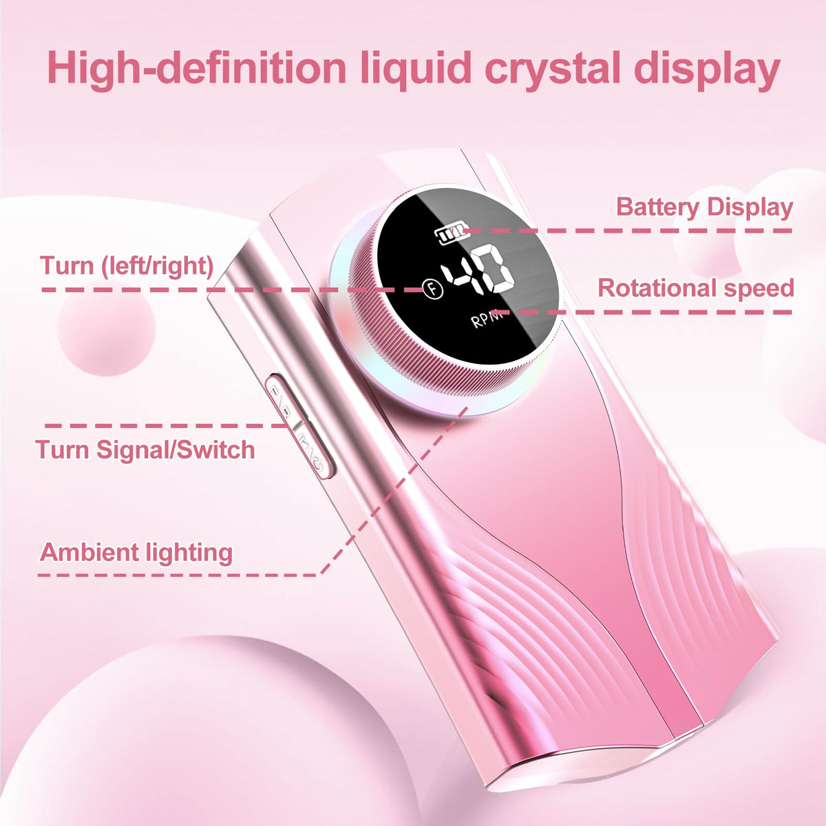 PICKBEAU nail drill LCD screen displays speed and battery for effortless control