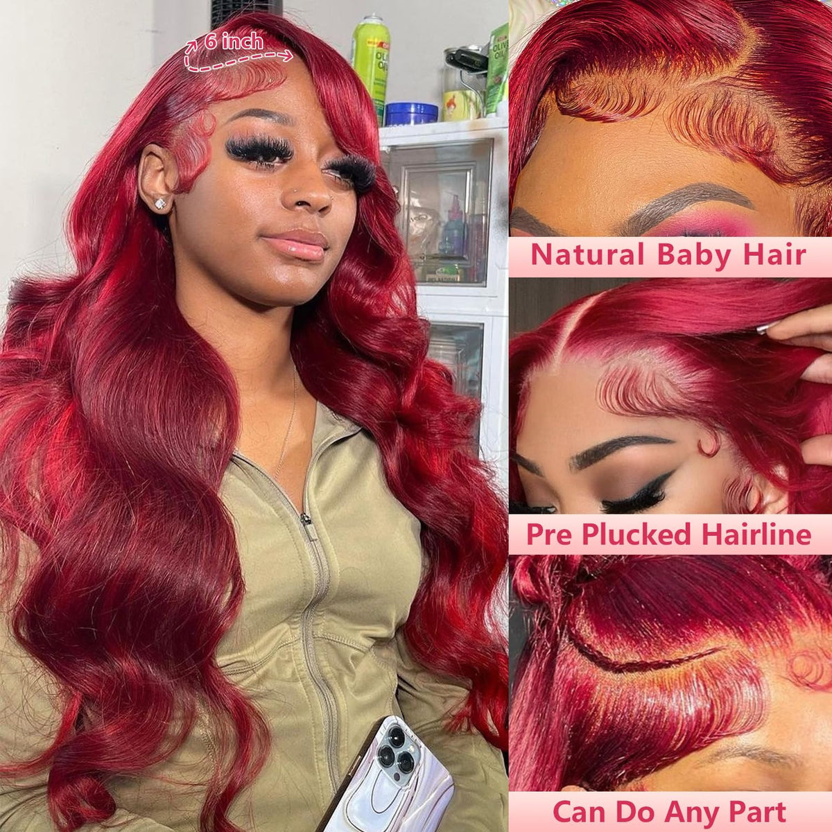 Pidrez 13x6 HD lace front wig in body wave texture for seamless parting