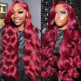 Pidrez 99j Burgundy lace front wig with natural hairline and 28-inch length for a flawless look