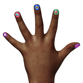 Piggy Paint 3-D nail art close-up highlights textured fun accessories.