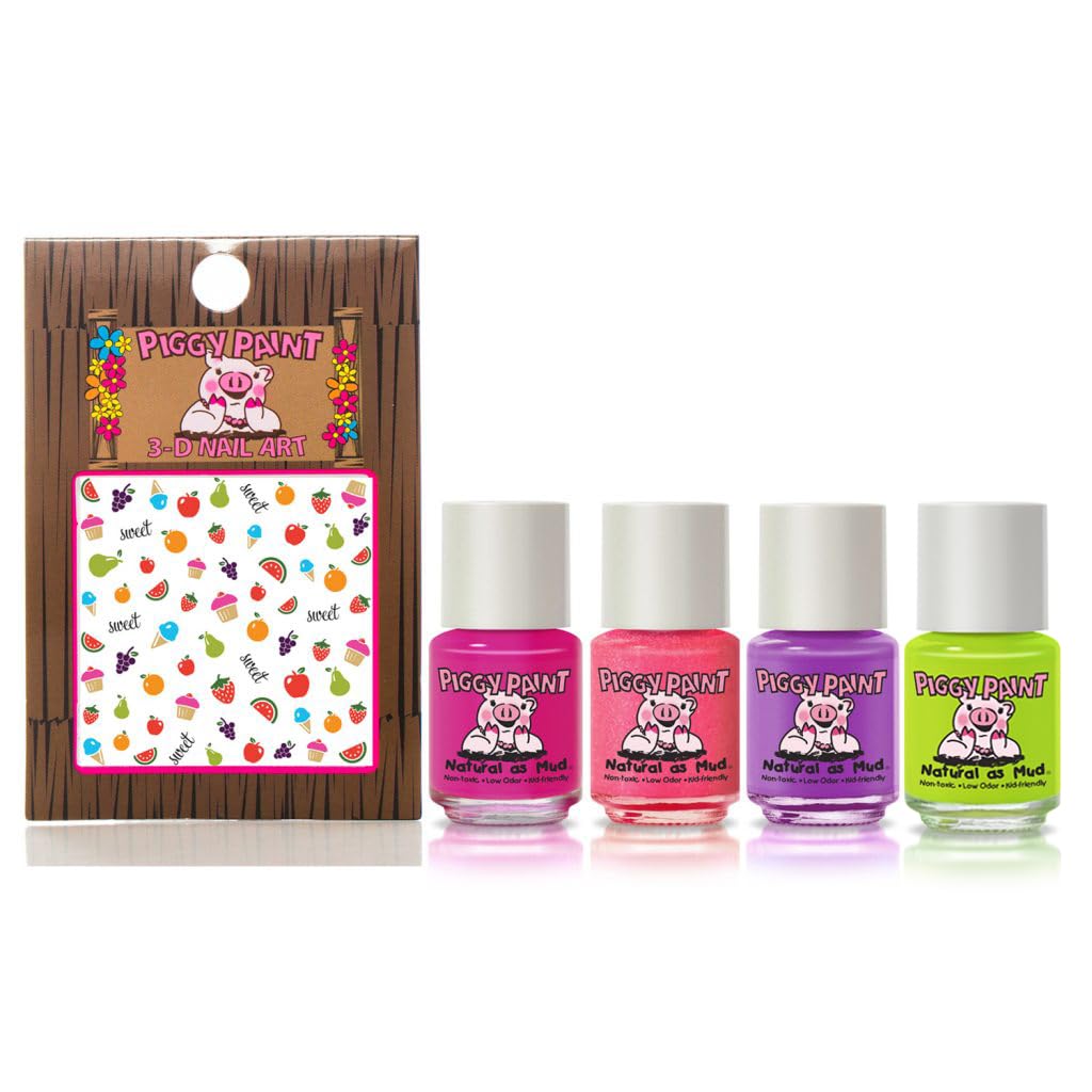 Piggy Paint Cutie Fruity bottle closeup shows water-based, odorless polish.