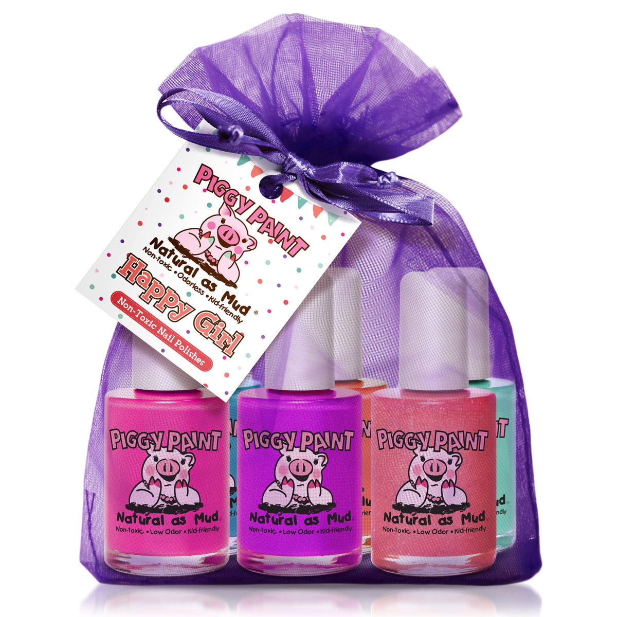 Piggy Paint Happy Girl six-polish set bottles display with kid-friendly colors.