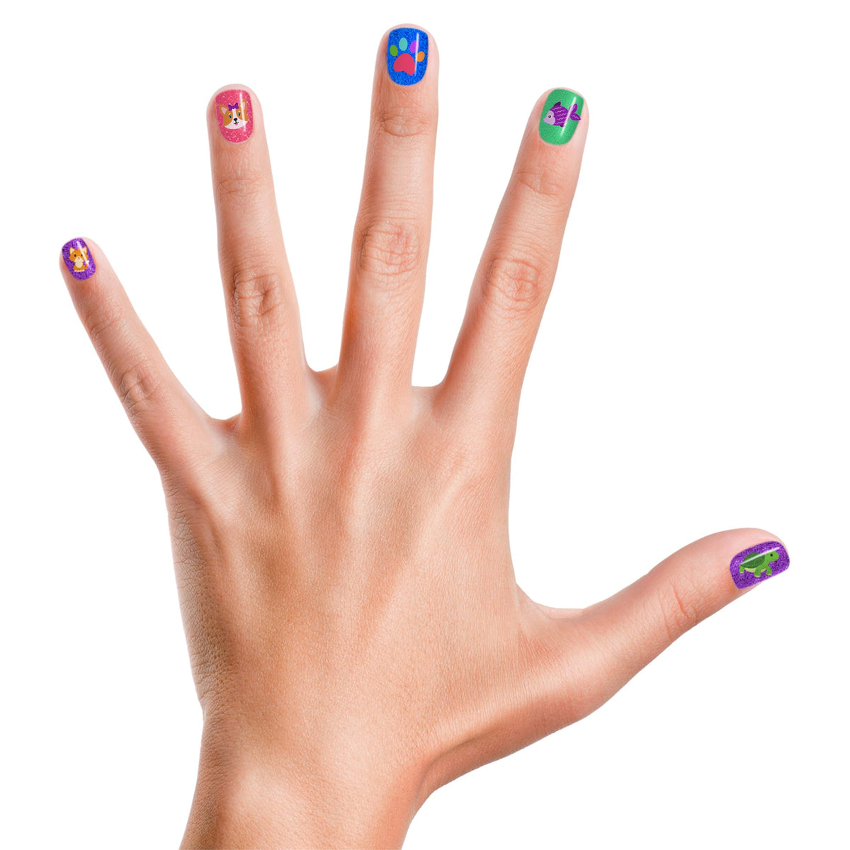 Piggy Paint nail art stickers showcase playful paw designs for creative play.