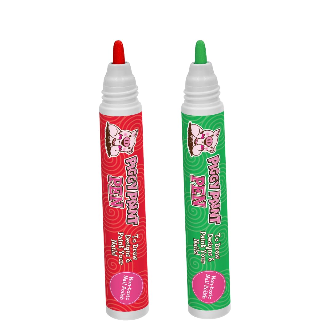 Piggy Paint Nail Polish Pens bundle in red and green for kids' creative nail art.