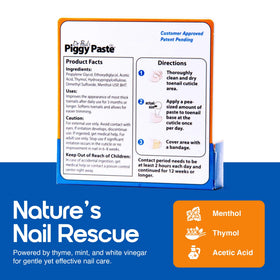 Piggy Paste application tube demonstrates easy, precise nail treatment at home.