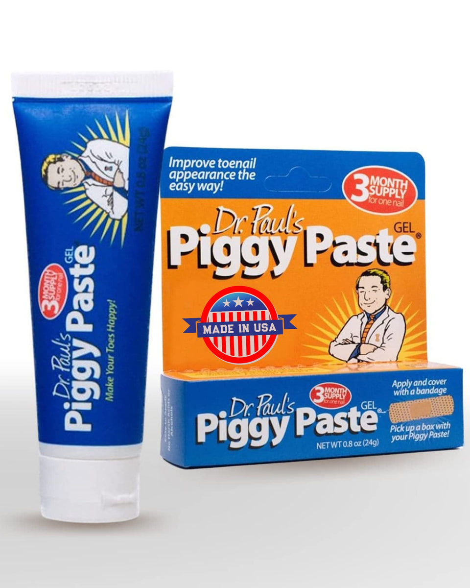 Dr. Paul’s Piggy Paste Gel bottle closeup shows mess-free gel for nails.