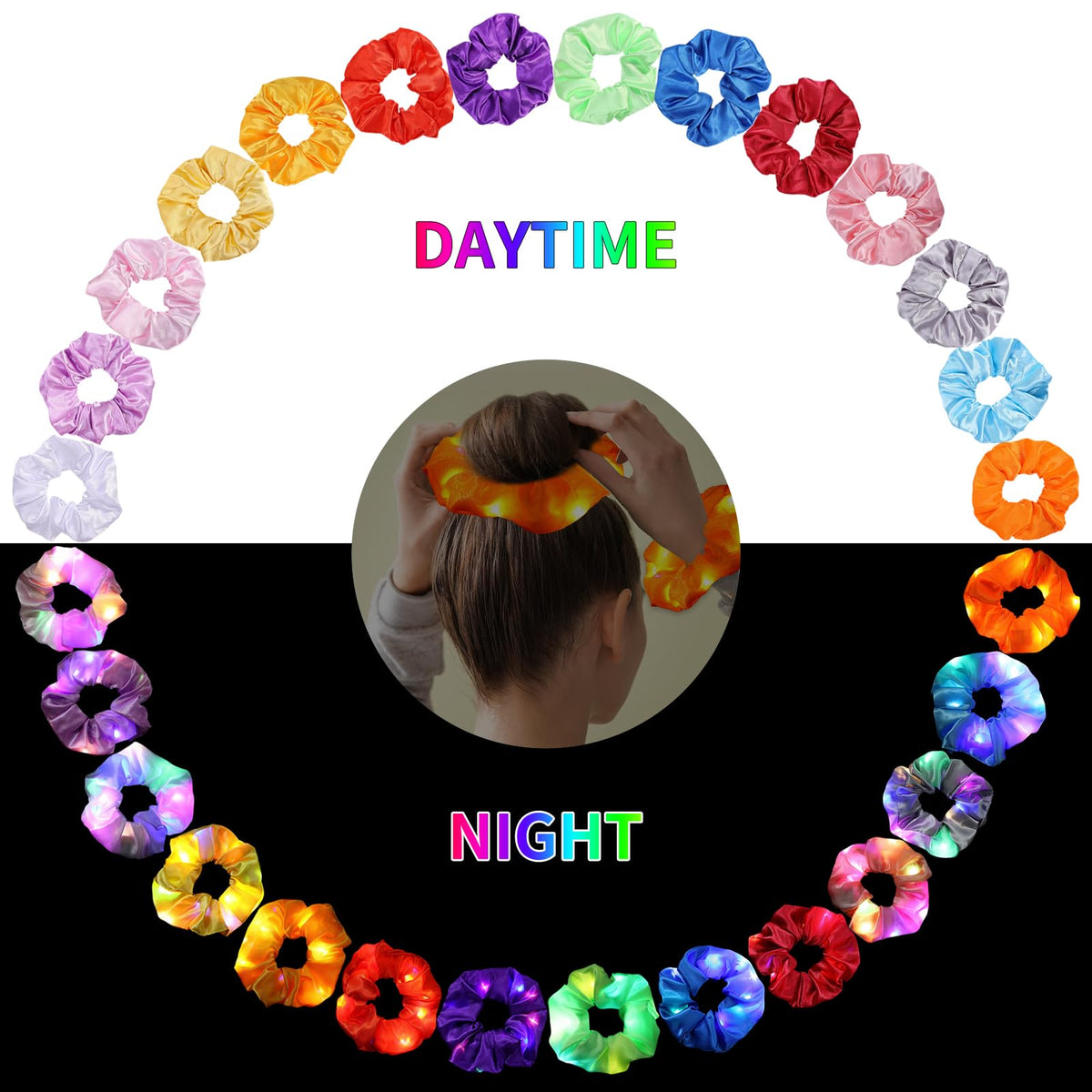 Piklodo LED hair scrunchie in constant light mode for steady illumination.