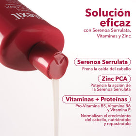 Pilexil anti-hair loss shampoo packaging closeup emphasizing conditioning formula