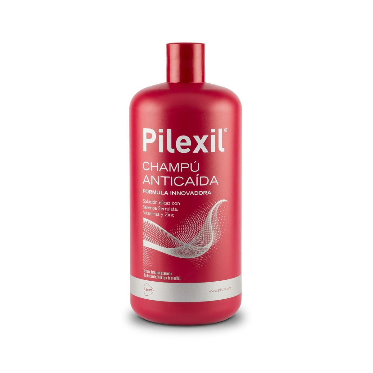 PILEXIL LACER Champ anti-hair-loss shampoo 900ml bottle close-up highlights nourishing formula.