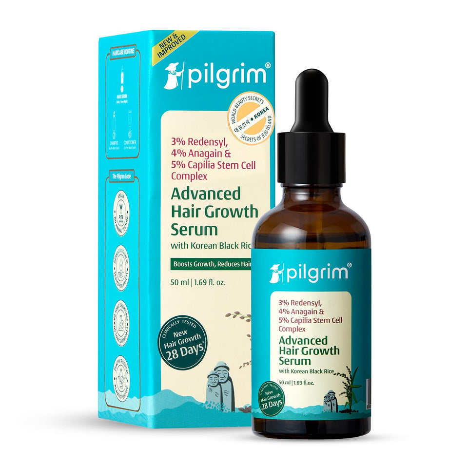 Pilgrim Advanced Hair Growth Serum bottle shown for daily scalp care