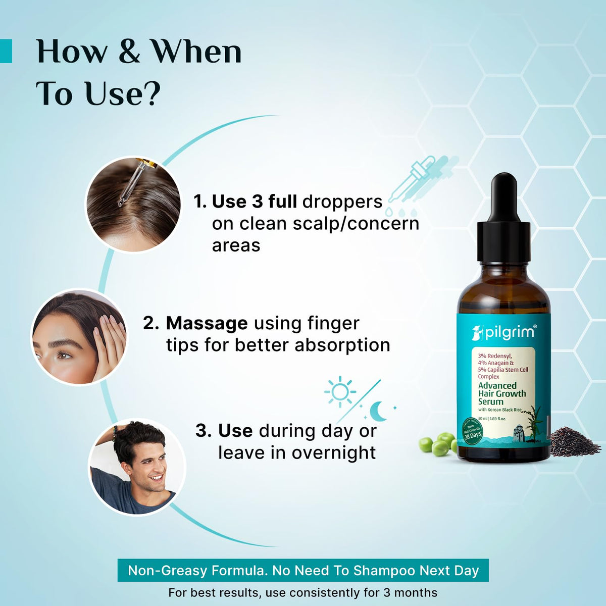 Pilgrim Advanced Hair Growth Serum ingredients featuring Korean Black Rice