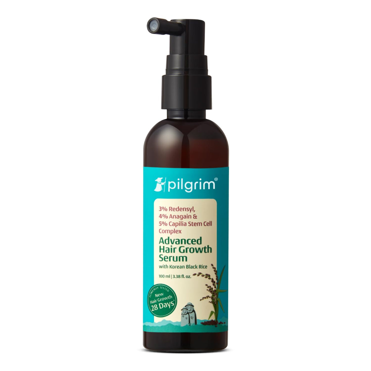 Pilgrim Hair Growth Serum bottle pictured for thinning hair, ready for daily use with nourishment.