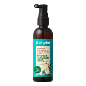 Pilgrim Hair Growth Serum bottle pictured for thinning hair, ready for daily use with nourishment.