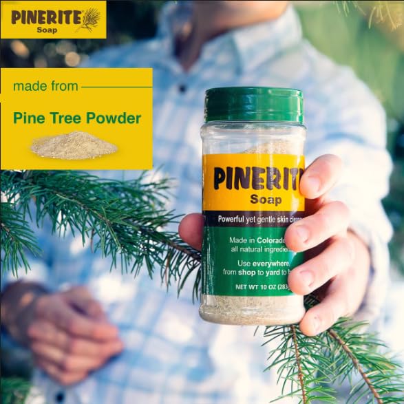 Pinerite Powdered Hand Soap biodegradable formula in eco-friendly packaging.