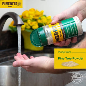 Pinerite Powdered Hand Soap heavy-duty mess cleaning in workshop setting.