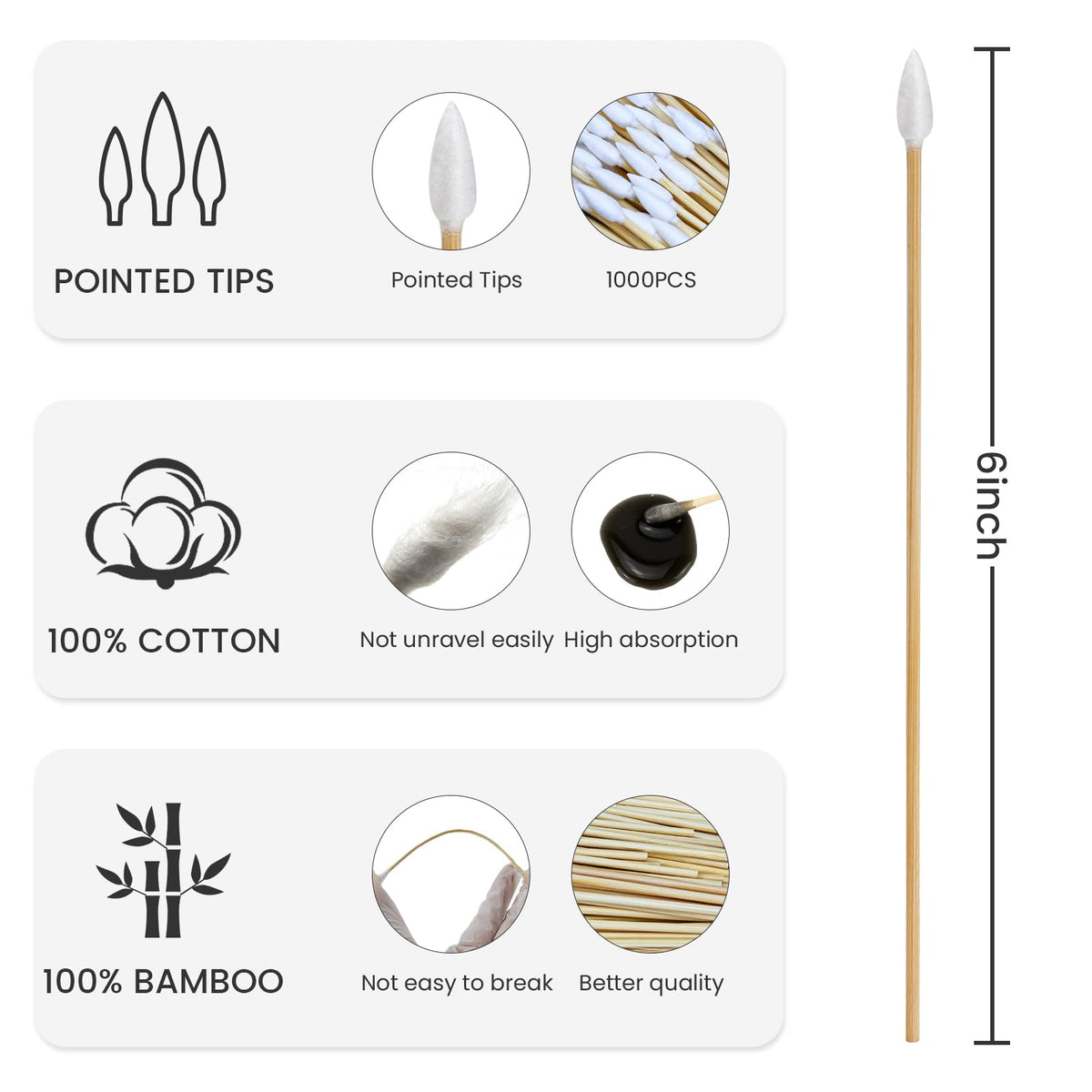 PINGMIC lint-free bamboo-handle swabs ideal for makeup and electronics care.