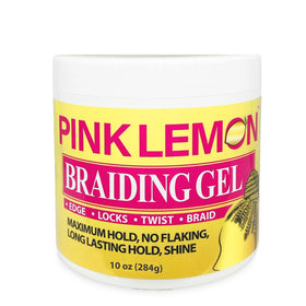 Pink Lemon Braiding Gel applied on hair for smooth, shiny results.