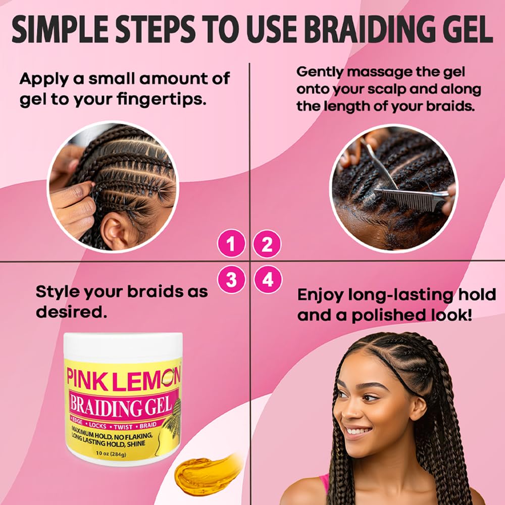 Pink Lemon Braiding Gel quick-dry formula aids faster set.