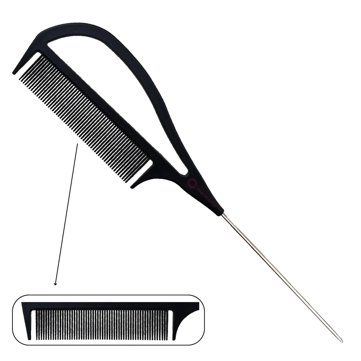 Pink Pewter Never Let Go comb with ergonomic grip for comfortable styling.
