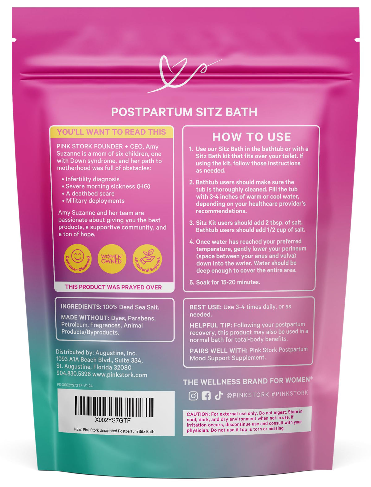 Pink Stork, women-owned brand, offers clean postpartum care with this unscented sitz soak.