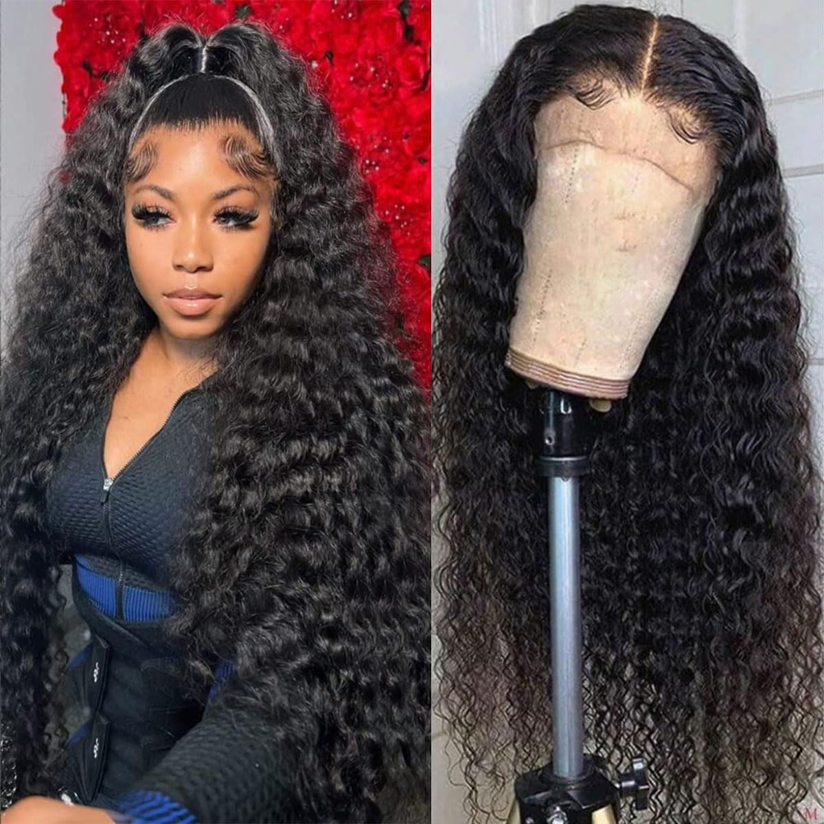Pinketer deep wave lace-front wig 24 inch with voluminous curls