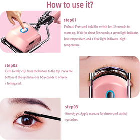 Pinkiou heated eyelash curler with green and blue temperature indicators for versatile styling