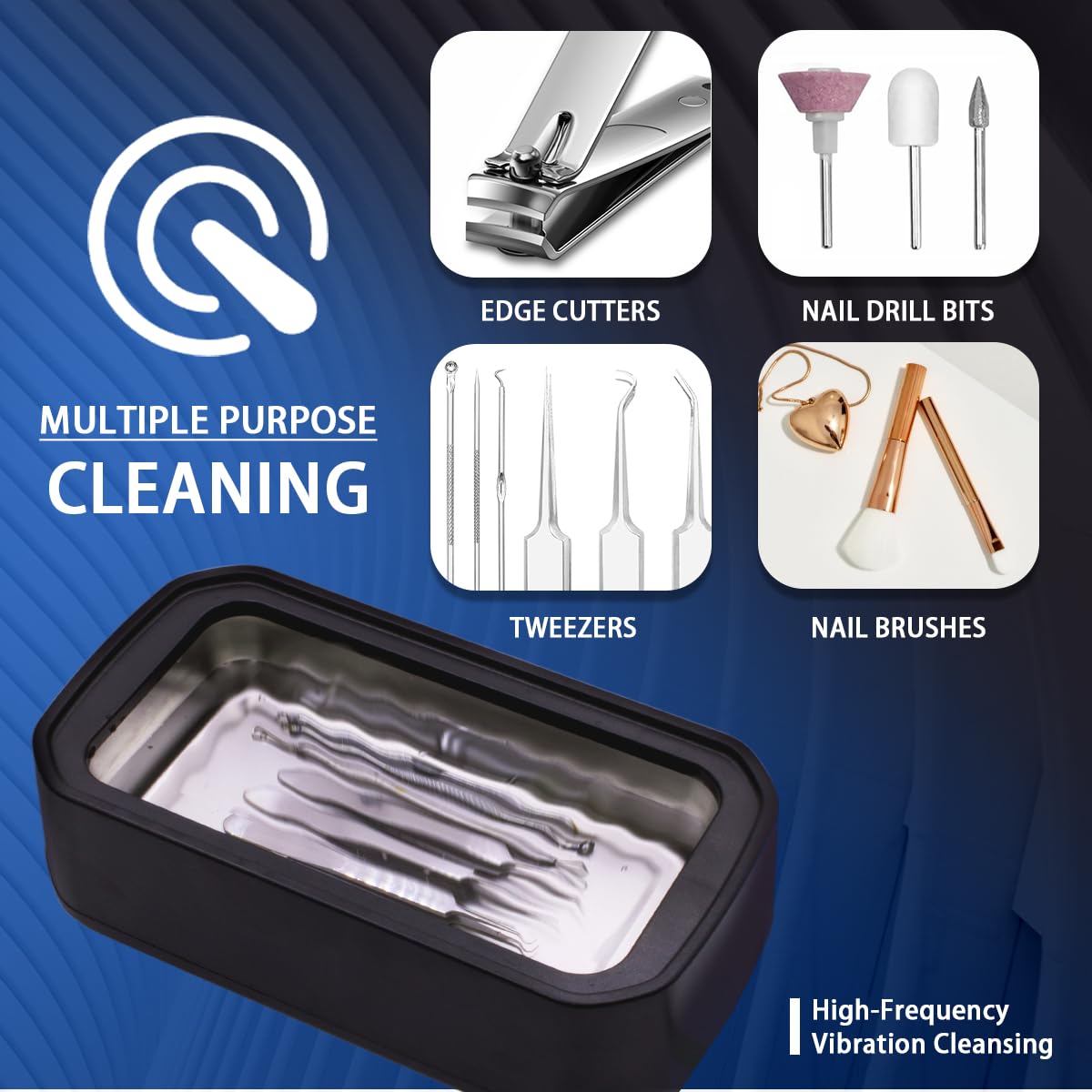 Pinkiou nail tool cleaning machine inside tank view showcasing 650ml capacity for multi-item cleaning