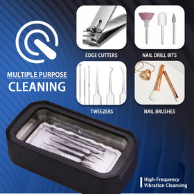 Pinkiou nail tool cleaning machine inside tank view showcasing 650ml capacity for multi-item cleaning