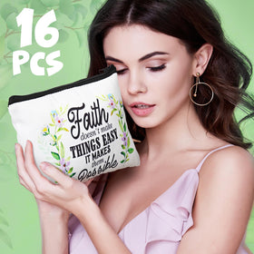 Pinkunn Bible Leaves bright pattern on canvas makeup bag for easy style.