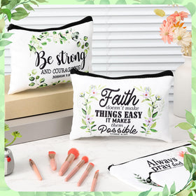 Pinkunn Bible Leaves compact-size canvas makeup bag ideal for travel.
