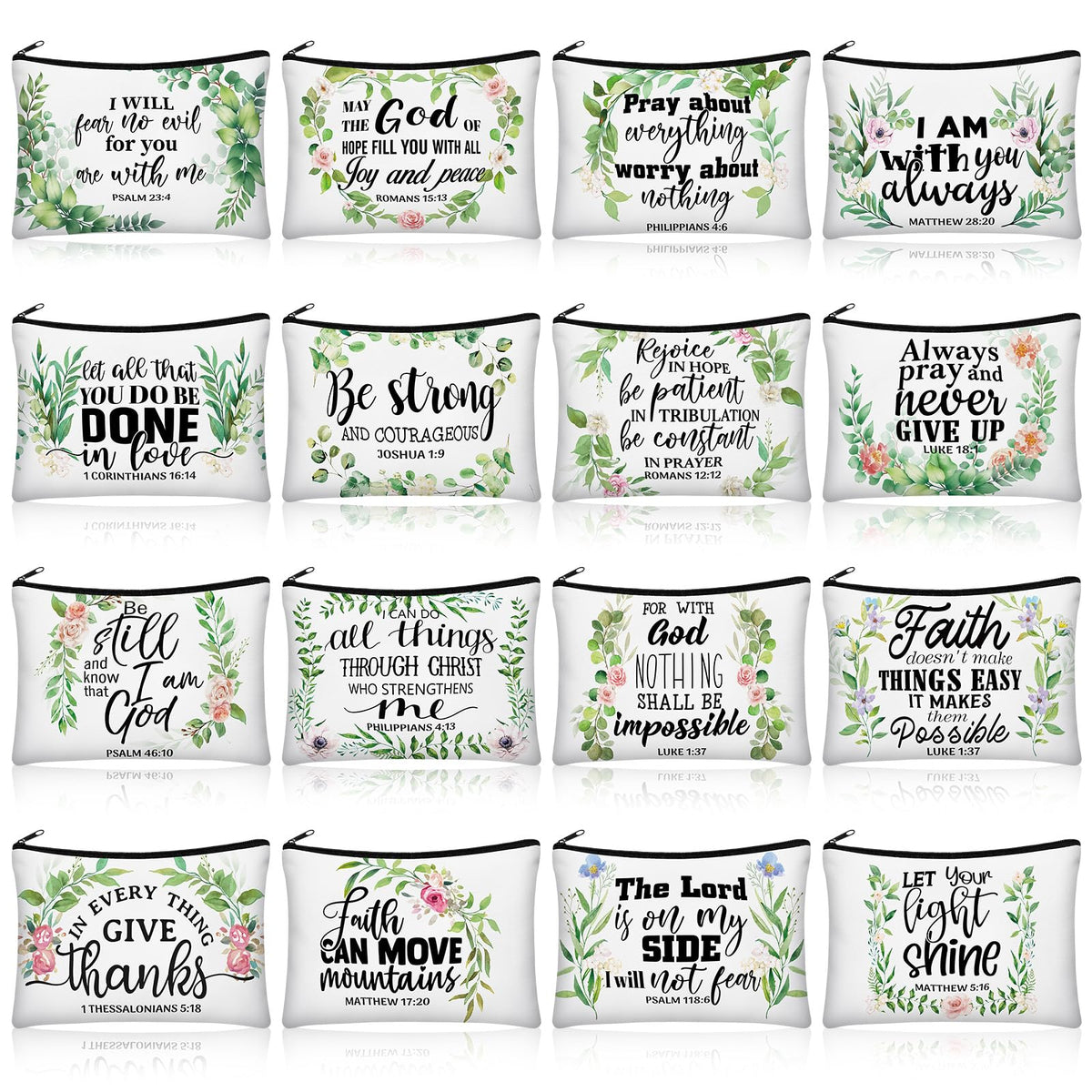 Pinkunn Bible Leaves canvas makeup bag with front design for daily organization.