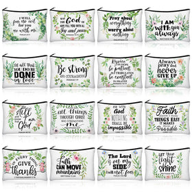 Pinkunn Bible Leaves canvas makeup bag with front design for daily organization.