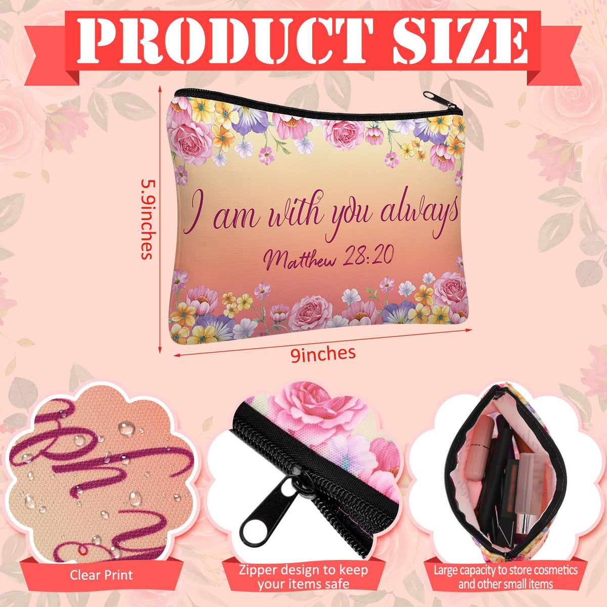 Pinkunn compact 9.1 x 5.9 inch makeup bag interior view keeps small items organized