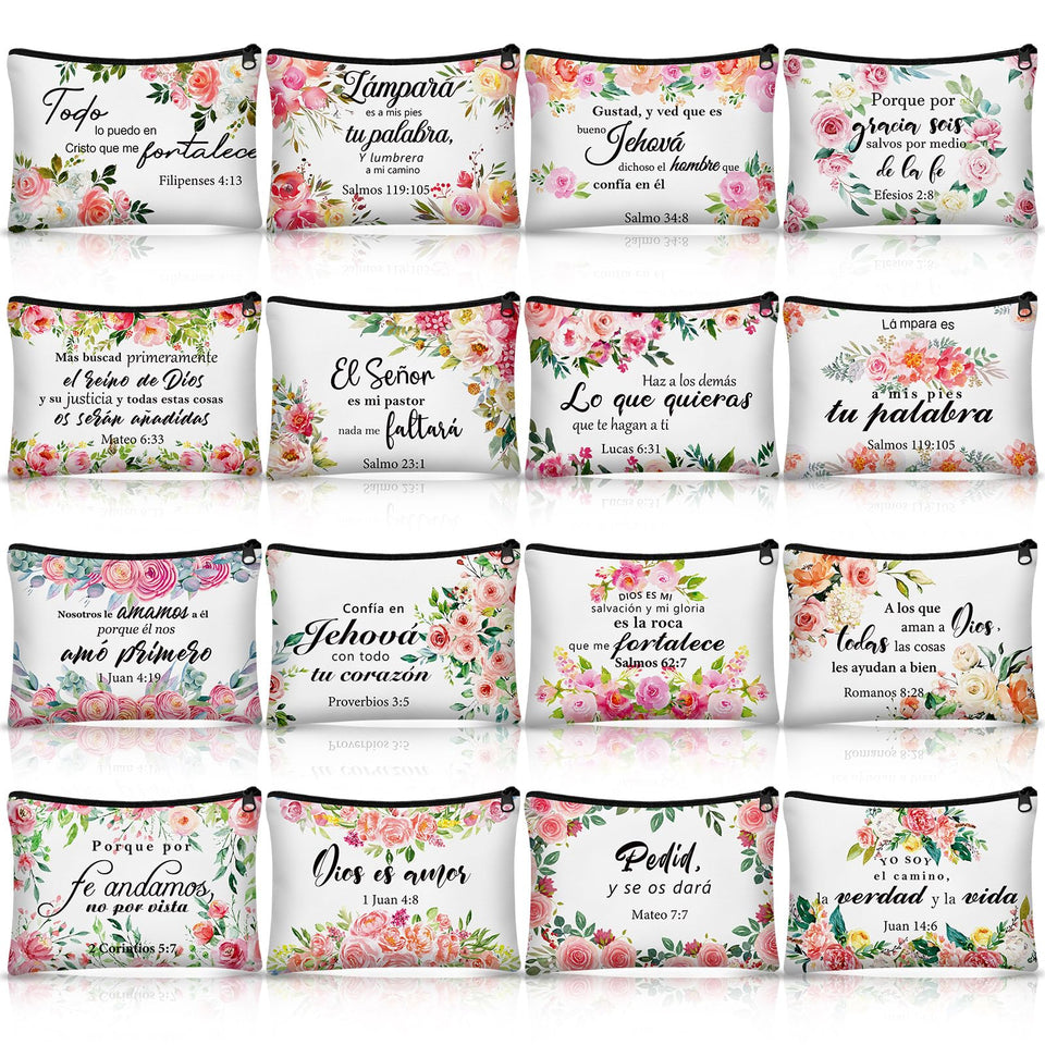 Pinkunn Spanish floral canvas makeup bag for versatile travel storage of cosmetics