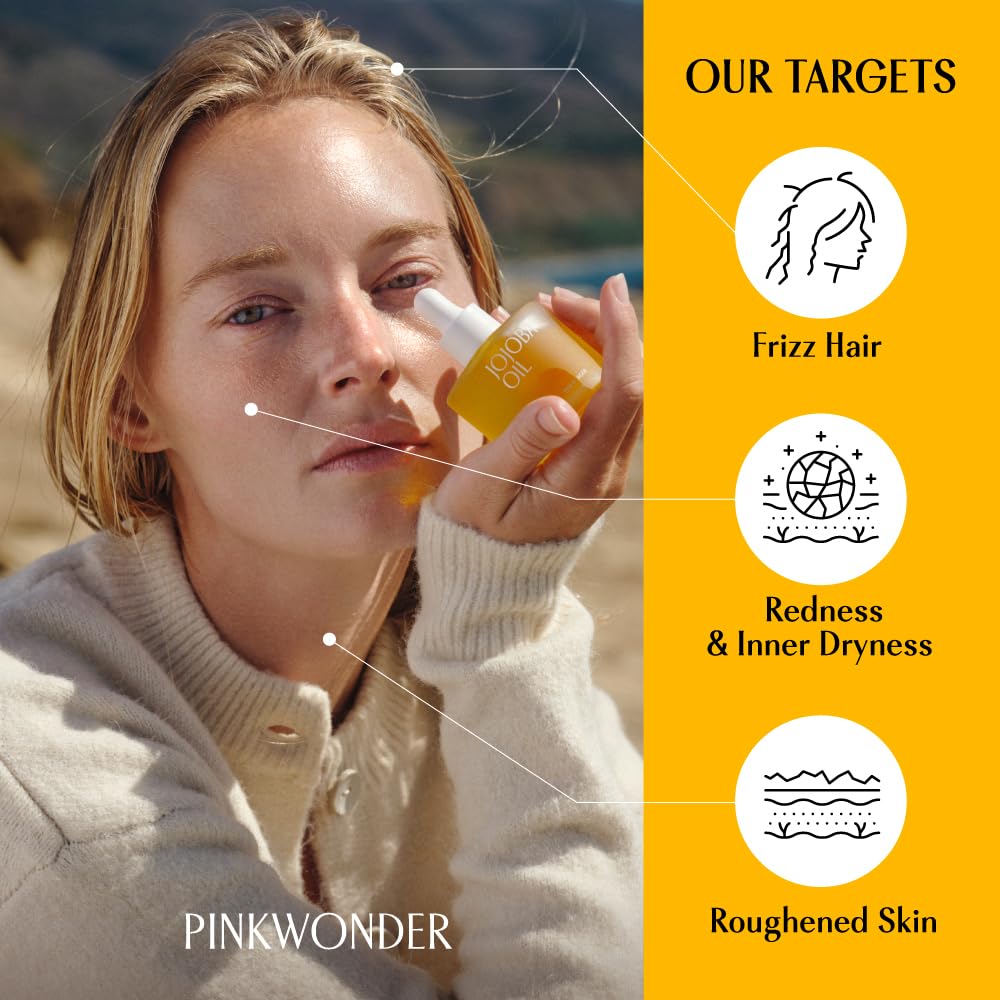 PINKWONDER Jojoba Oil dropper close-up highlights pure oil for facial care