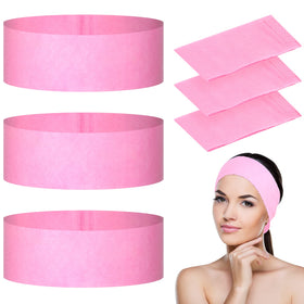 PinkXhy disposable spa facial headbands set in soft pink fabric for gentle skincare.
