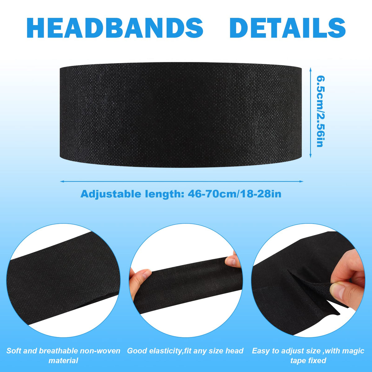 Pinkxhy headband closeup shows soft non-woven fabric for gentle wear.
