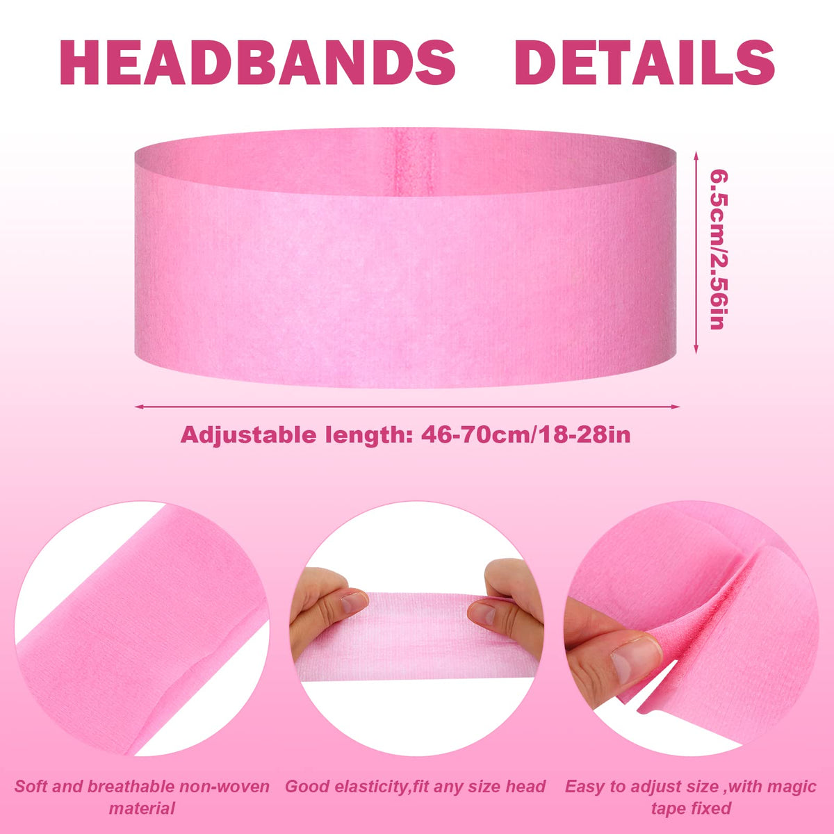 Close-up of PinkXhy headbands, showing wrapped single-use design for hygienic sessions.