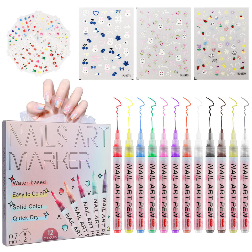 Pintada 12-color nail art pens set for precise detailing