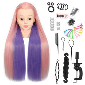Pinzer mannequin head with purple-pink ombre hair for braiding practice