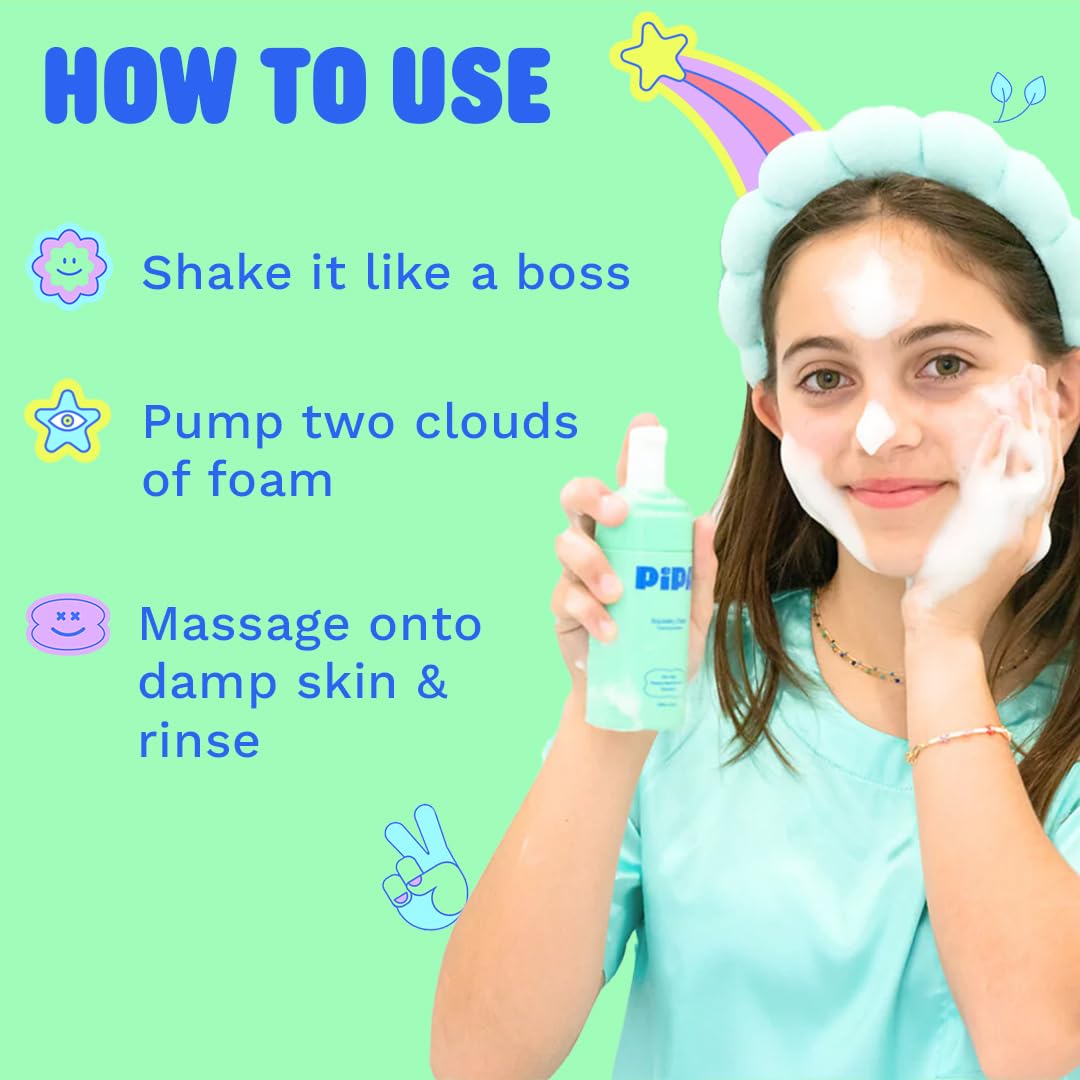 Pipa Skincare Squeaky Clean kids and teens use angle promotes safe daily routine