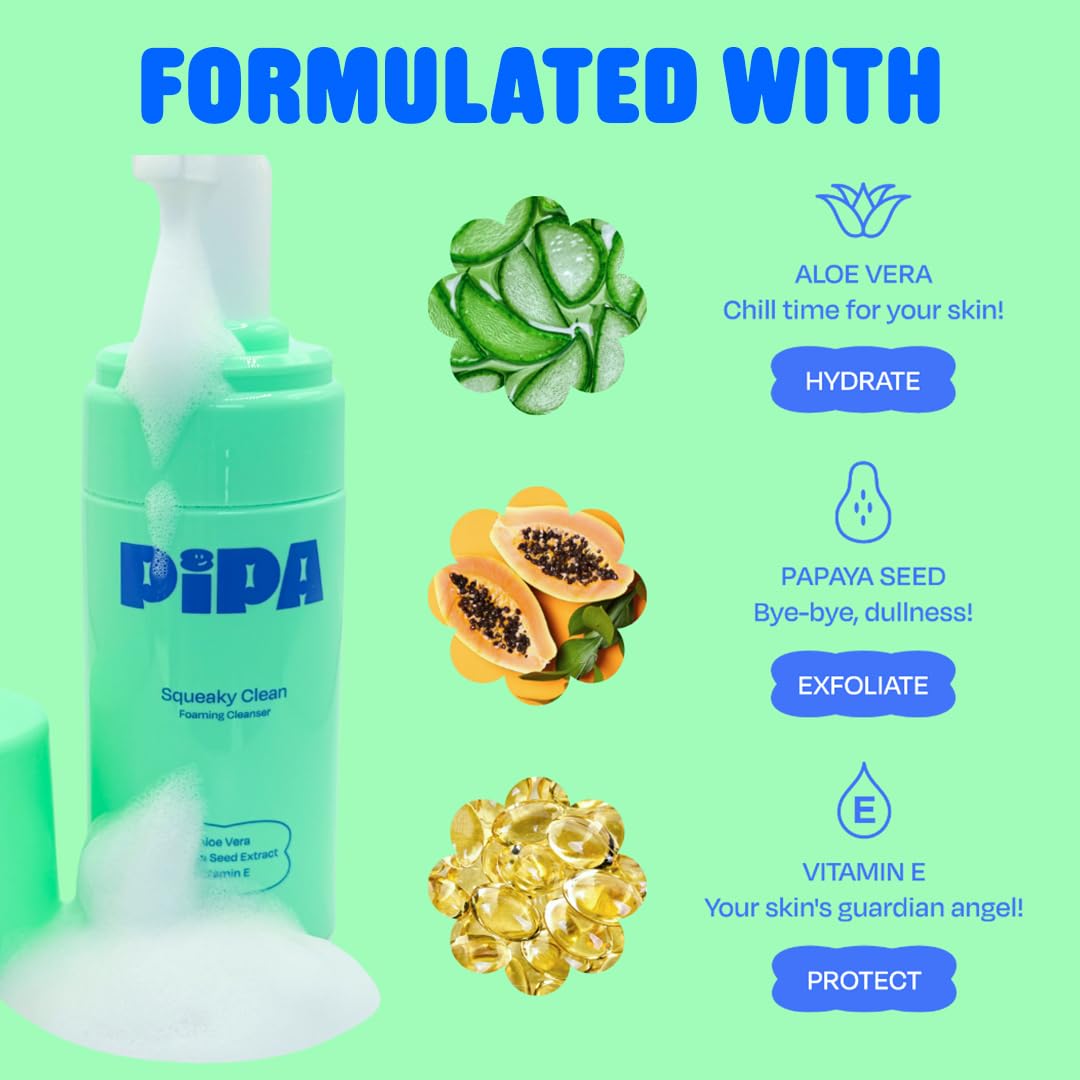 Pipa Skincare Squeaky Clean papaya enzymes depiction highlights gentle exfoliation