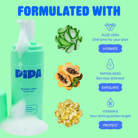 Pipa Skincare Squeaky Clean papaya enzymes depiction highlights gentle exfoliation